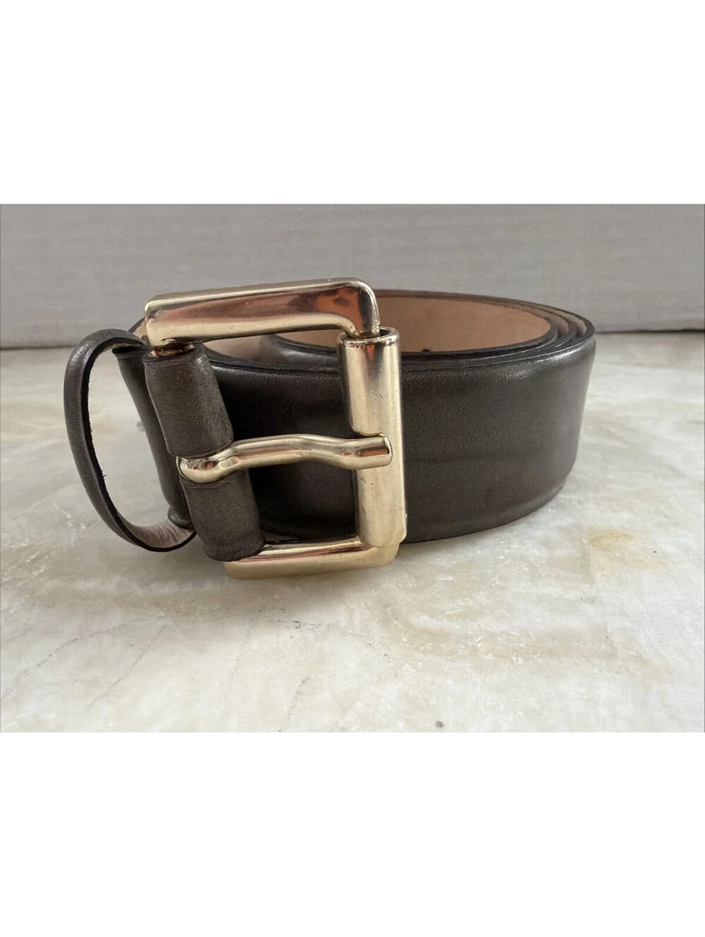 Max Mara Pegaso Sage Gray Green Leather Belt Size Small 34.5